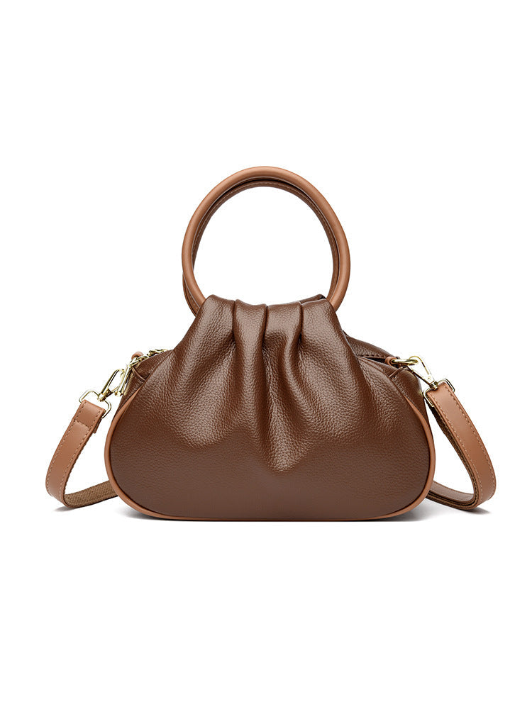 Bolso de hombro con pliegues y asas redondas rígidas para mujer