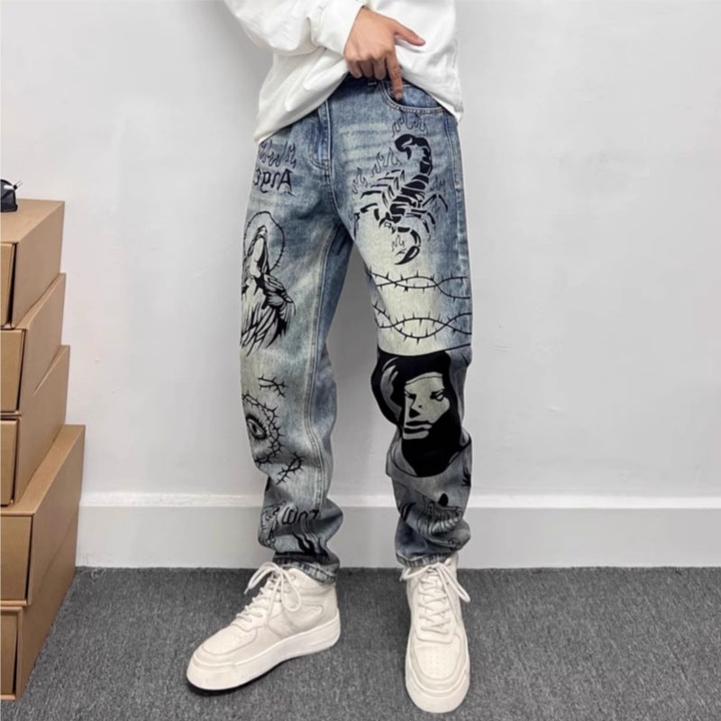 Pantalones vaqueros rectos con estampado gráfico - Halvard