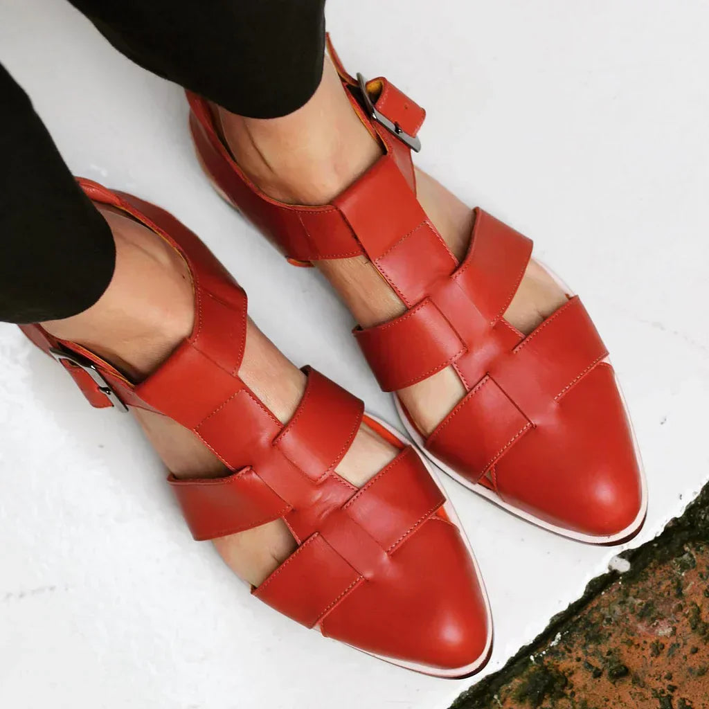 Sandalias mujer tiras cerradas hebilla punta fina - Mireva