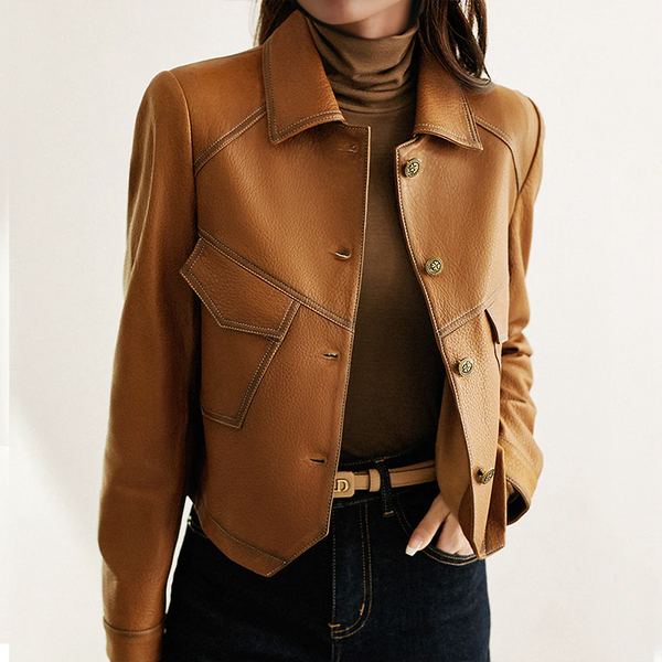 Chaqueta para mujer de corte corto con cierre de botones y cuello clásico - Kareld