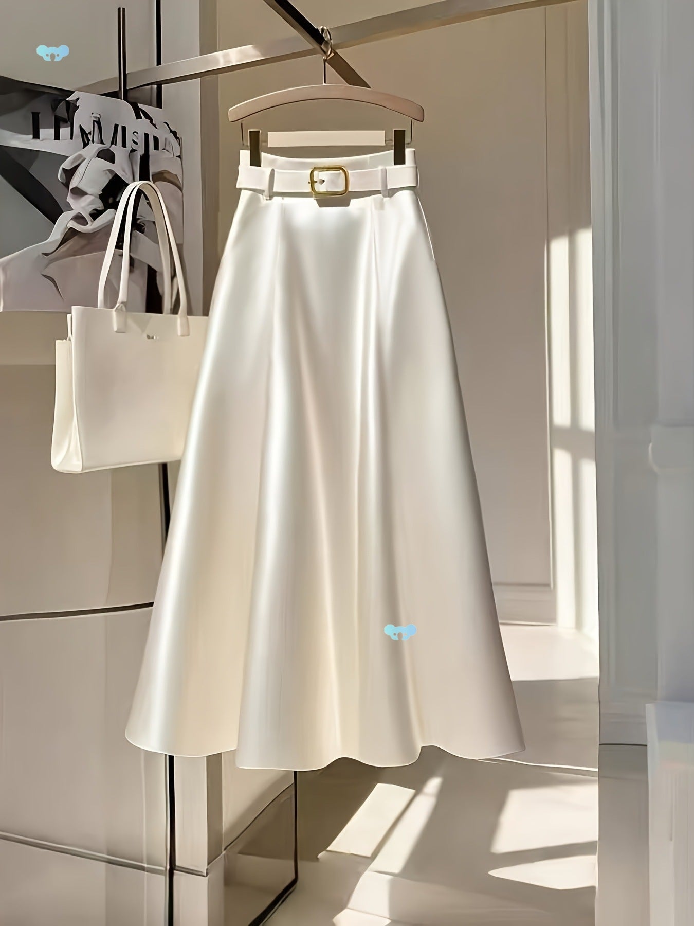 Falda satén mujer midi elegante cintura alta - Estelle