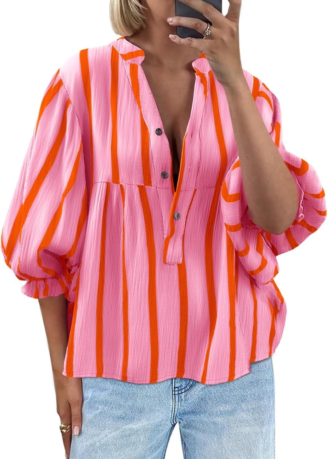 Blusa de rayas con manga amplia para mujer - Elena