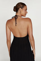 Vestido midi tejido plisado con cuello halter para mujer - Dalila