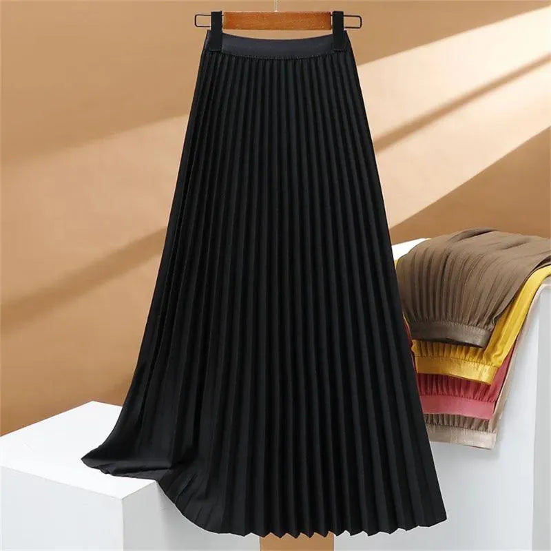 Falda larga plisada elástica con cintura alta, elegante y cómoda perfecta para un look sofisticado y femenino