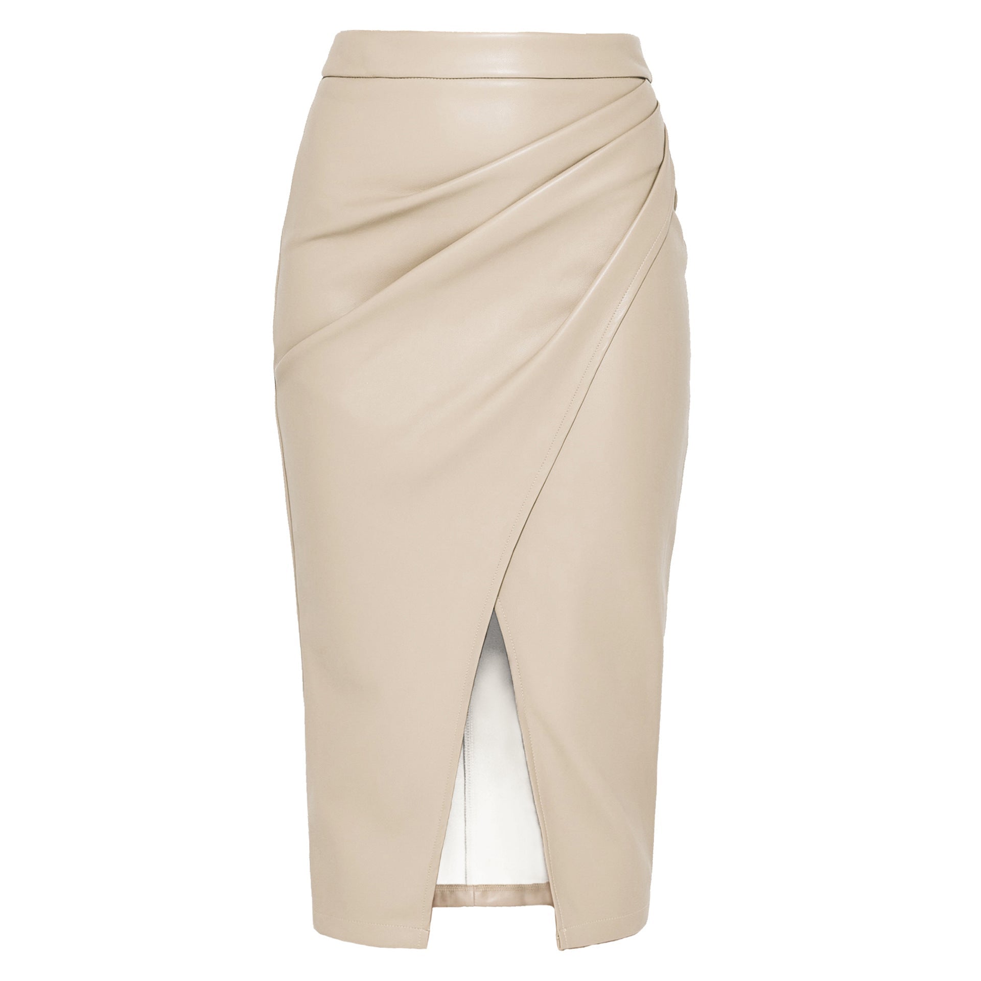Falda midi en efecto piel con drapeado lateral para mujer - Reese