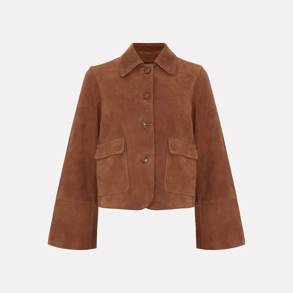 Chaqueta corta de ante con bolsillos frontales para mujer - Alenor