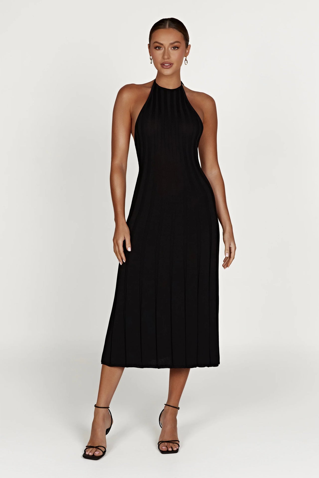 Vestido midi tejido plisado con cuello halter para mujer - Dalila