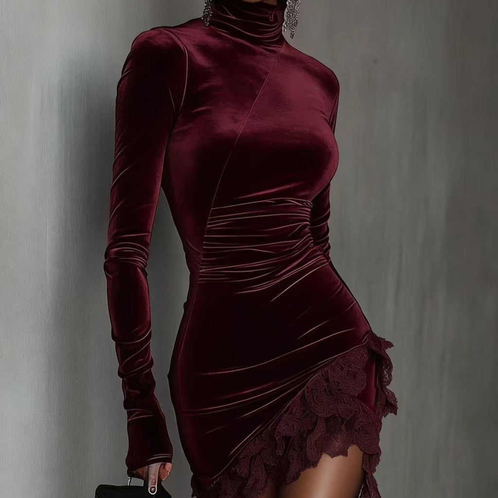 Vestido para mujer efecto terciopelo con detalle asimétrico - Lyorinne