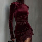 Vestido para mujer efecto terciopelo con detalle asimétrico - Lyorinne