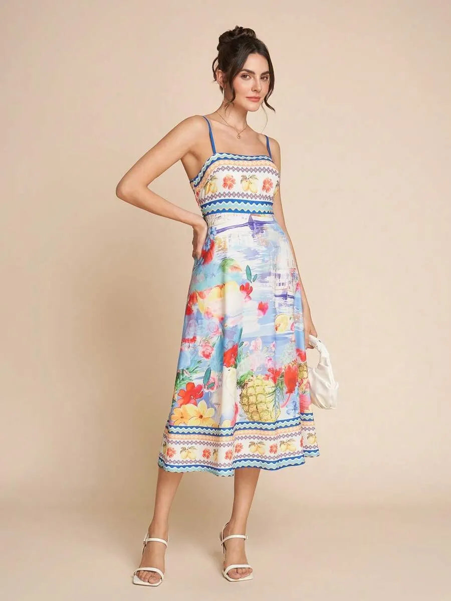 Vestido midi para mujer estampado floral primavera verano - Mirela
