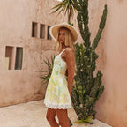 Vestido corto floral con encaje de verano para mujer - Elfriede