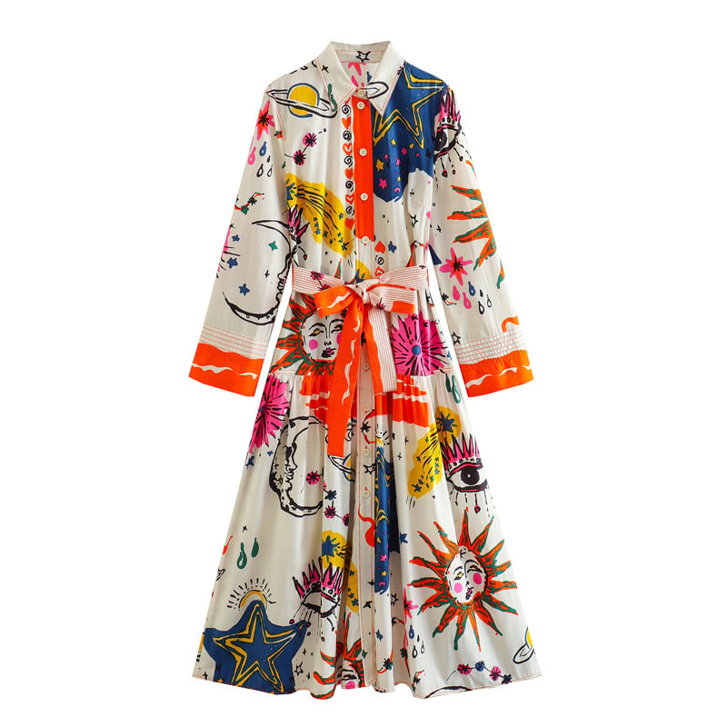 Vestido camisero maxi con estampado para mujer - Cailin