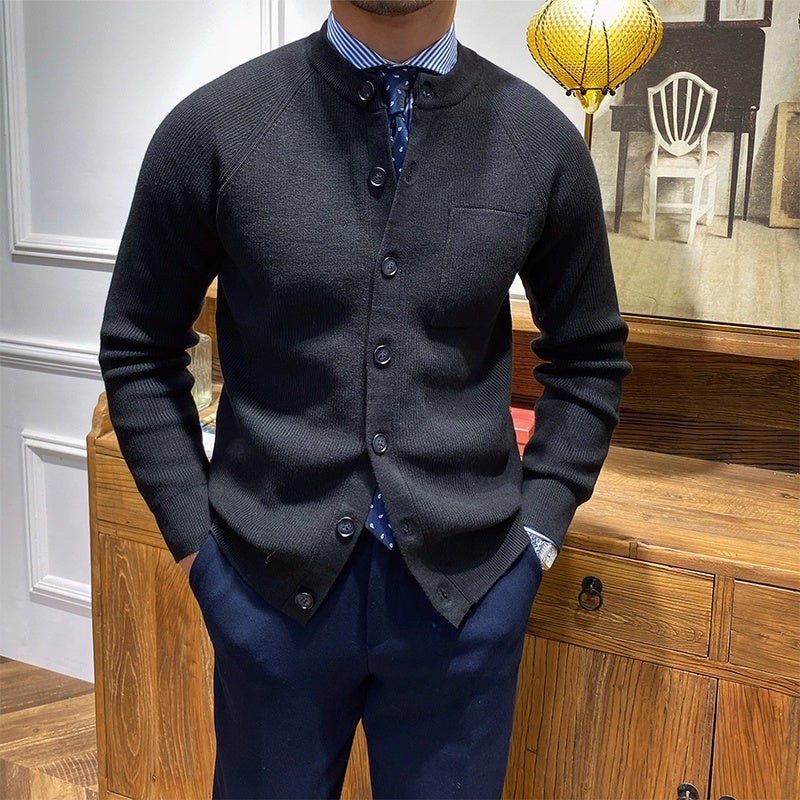 Cárdigan premium de punto ajustado con cuello redondo para hombre - Darien