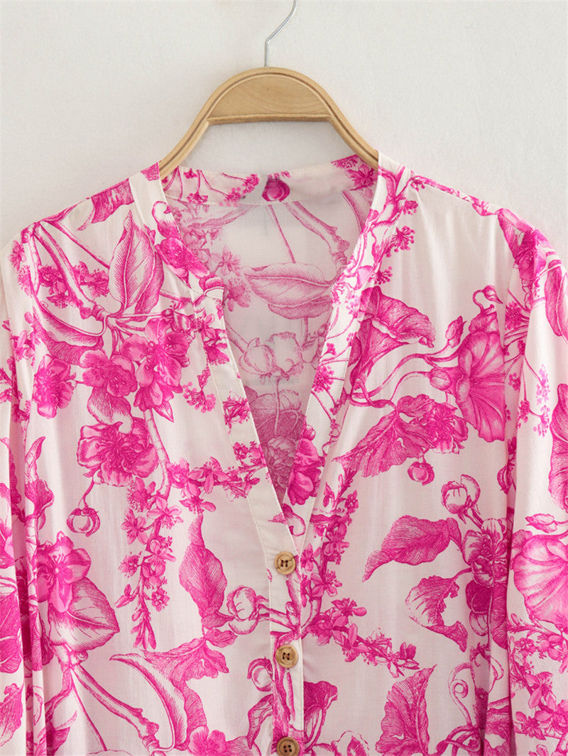 Vestido corto floral con cintura ajustable y manga amplia - Laurent