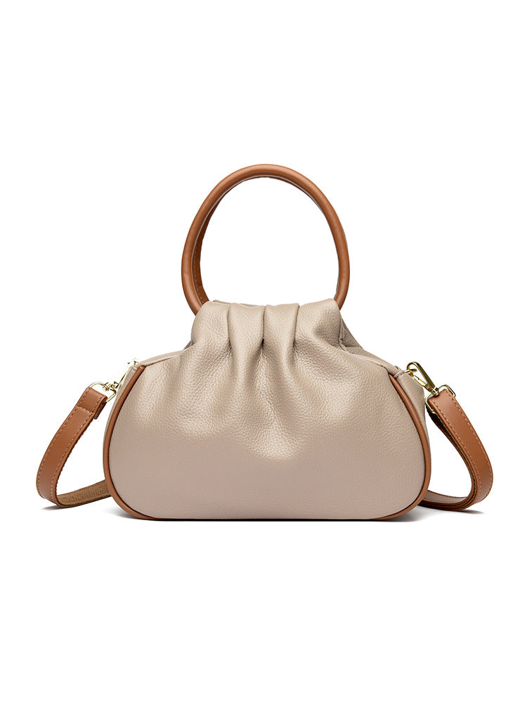 Bolso de hombro con pliegues y asas redondas rígidas para mujer