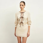 Vestido corto mujer lino lazos decorativos estilo elegante - Renata
