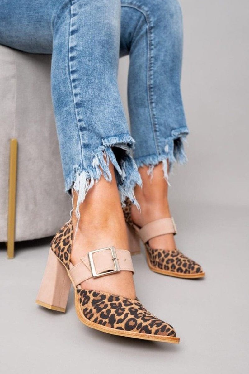 Zapatos mujer tacón bloque hebilla estampado leopardo - Virela