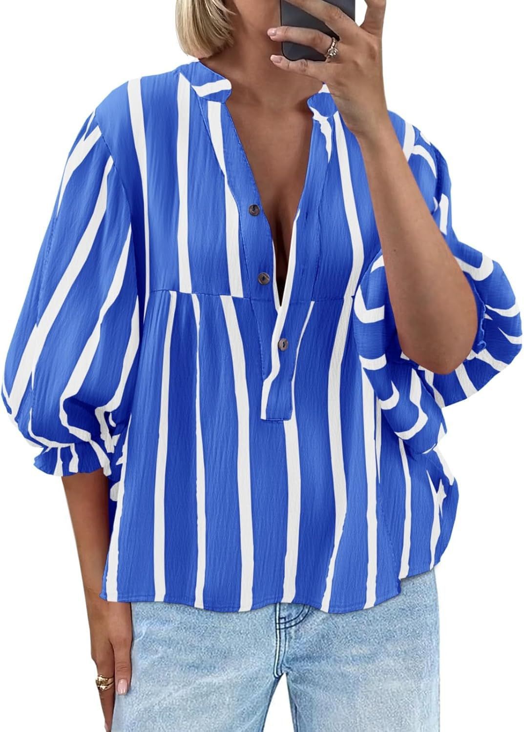 Blusa de rayas con manga amplia para mujer - Elena