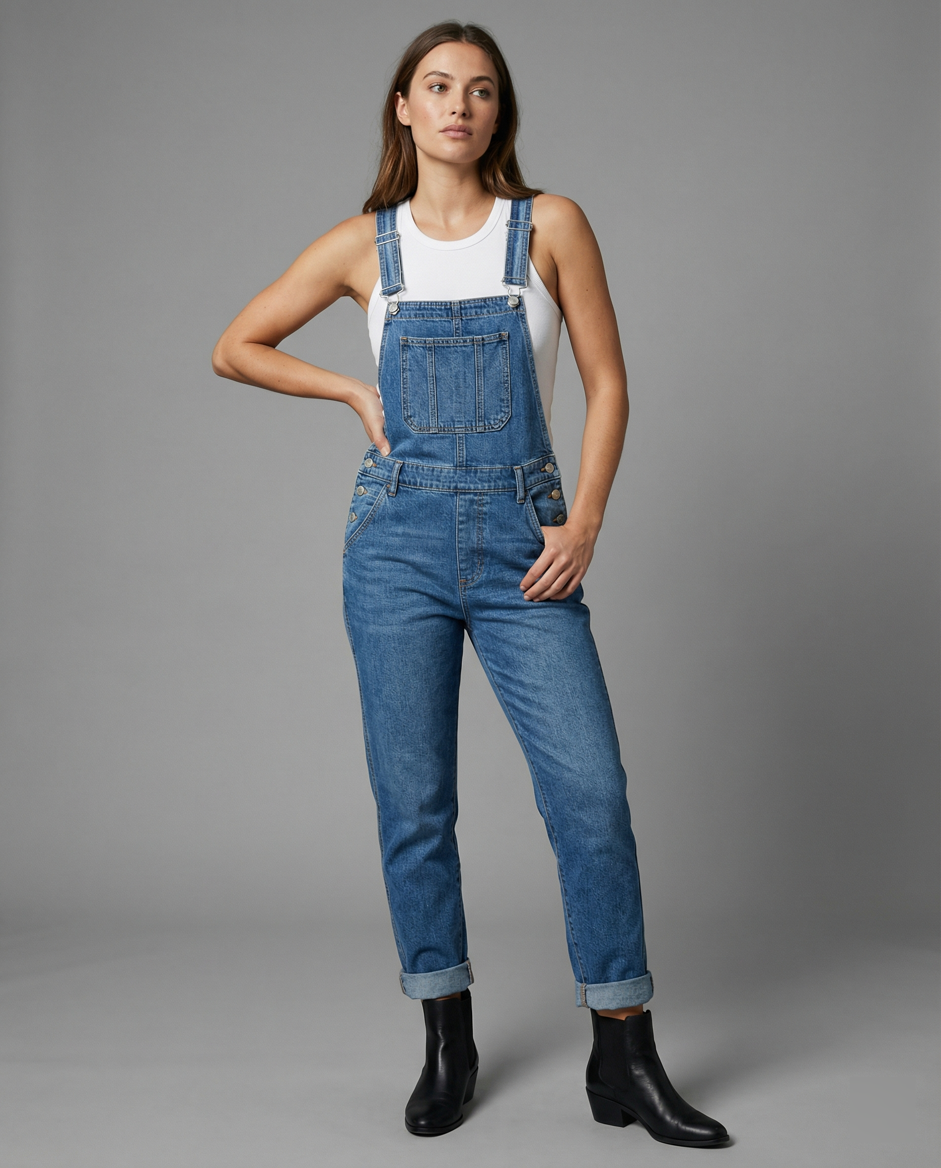Peto vaquero oversize con bolsillos y tirantes ajustables para mujer - Valmira