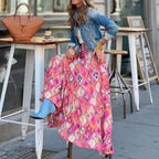 Falda larga de mujer con estampado paisley multicolor y corte bohemio - Clémence