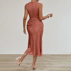 Vestido midi para mujer satén drapeado estilo entallado - Julieta