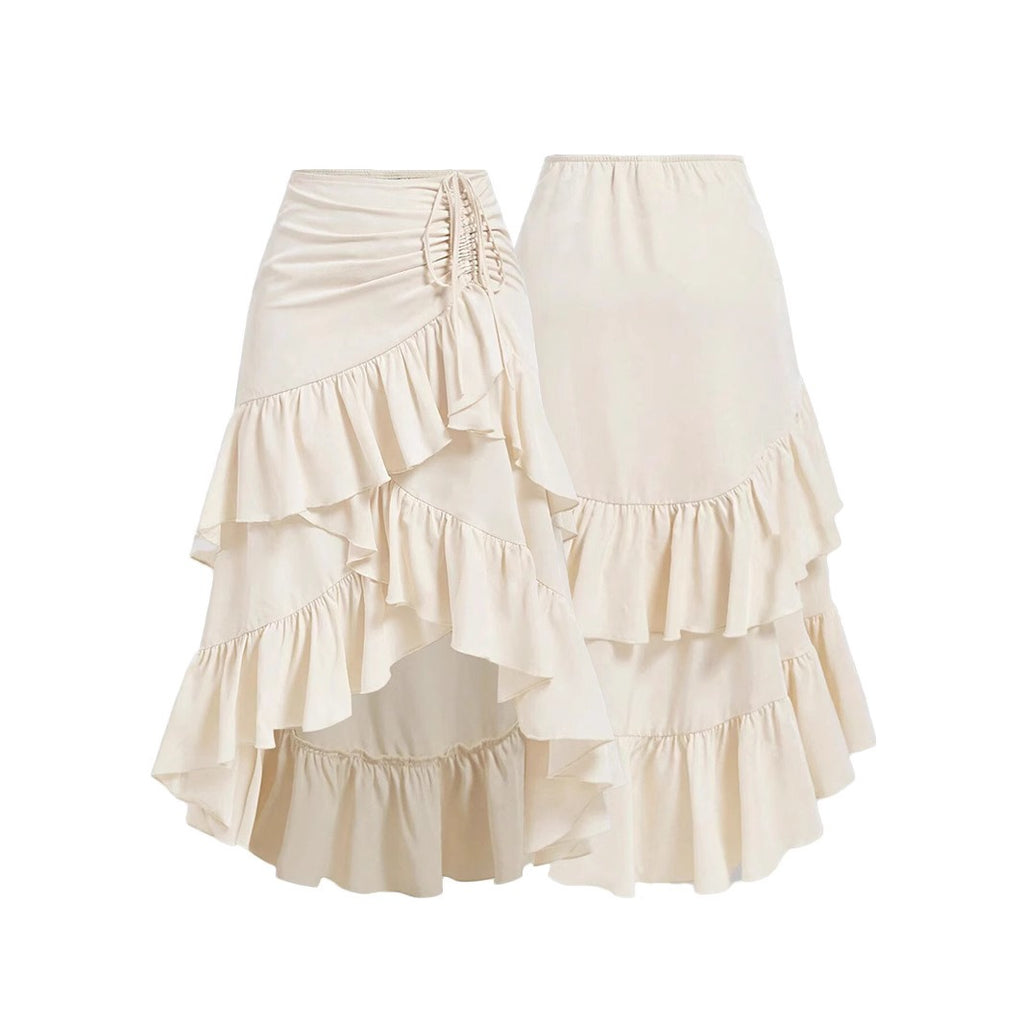 Falda midi para mujer de volantes asimétricos con fruncido lateral corte irregular - Nadège