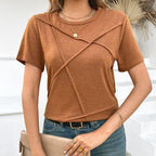 Camiseta para mujer de algodón con costuras decorativas estilo casual - Laia