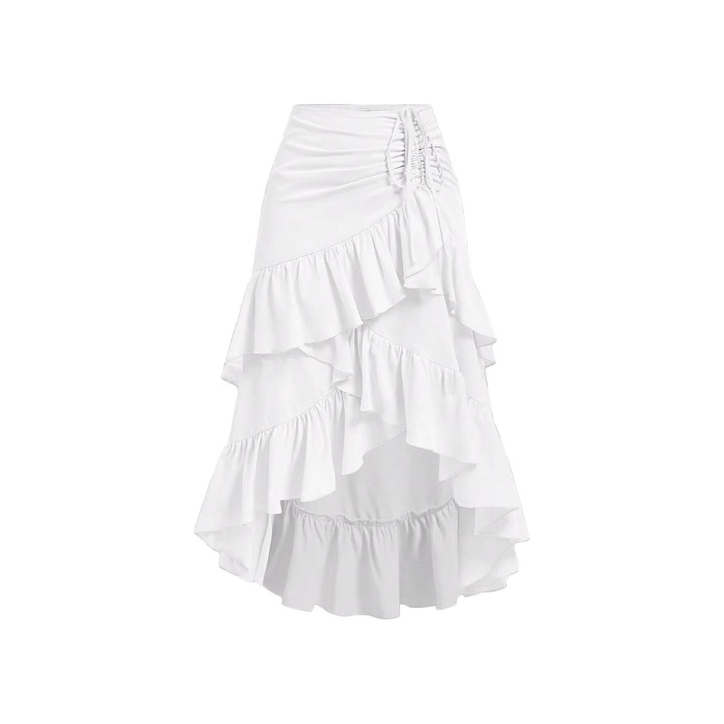 Falda midi para mujer de volantes asimétricos con fruncido lateral corte irregular - Nadège