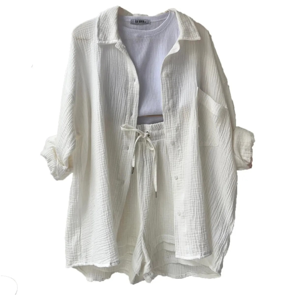 Conjunto mujer tres piezas algodón arrugado - Olga