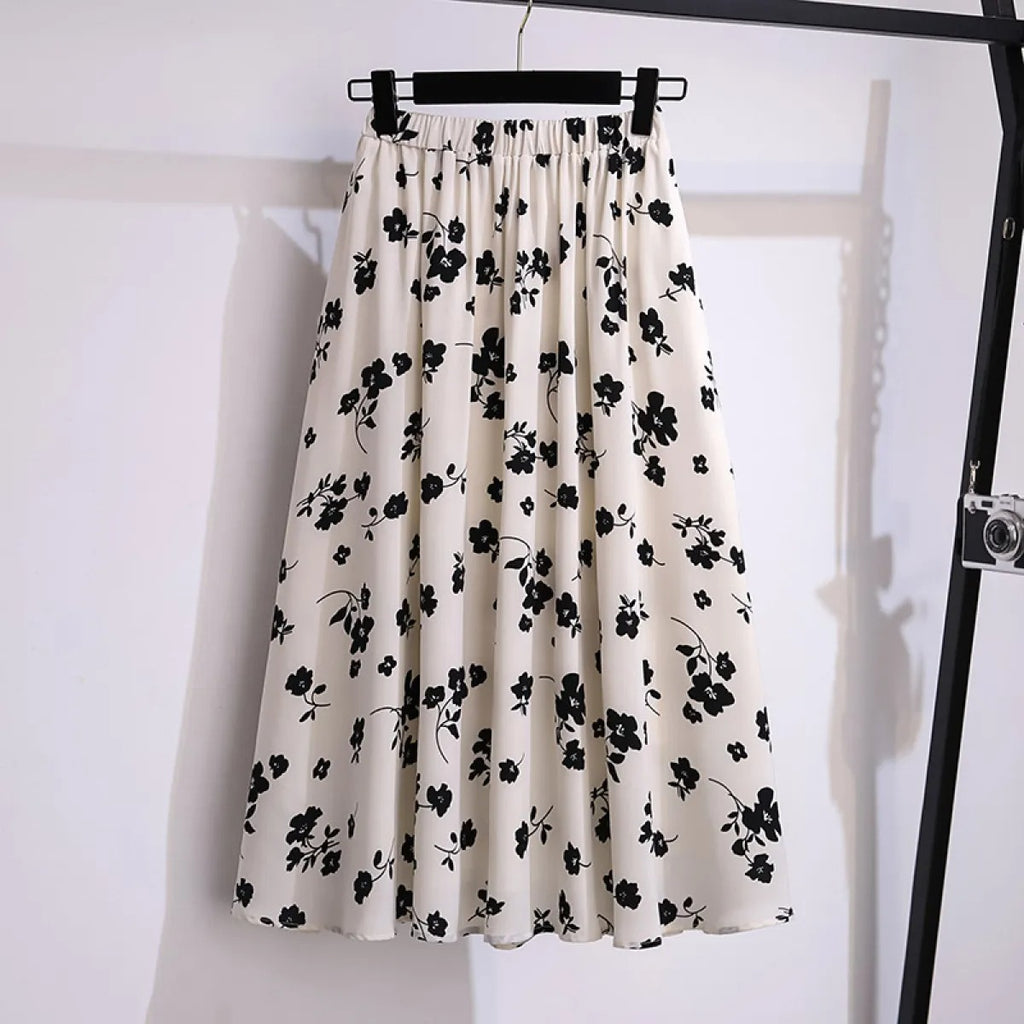 Falda midi para mujer de gasa estampado floral corte fluido - Renata