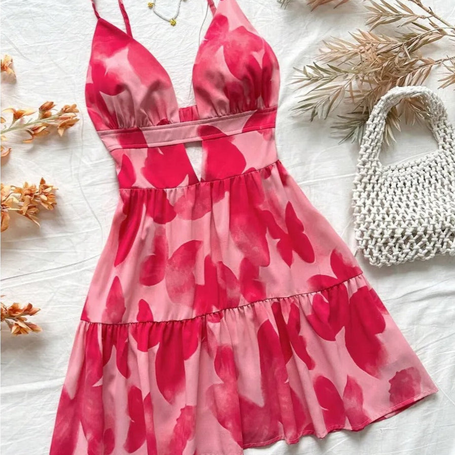 Vestido  corto mujer tirantes estilo animal print plisado - Enara