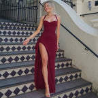 Vestido mujer largo escote corazón abertura alta elegante - Giselle
