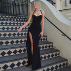 Vestido mujer largo escote corazón abertura alta elegante - Giselle