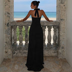 Vestido mujer largo escote corazón abertura alta elegante - Giselle