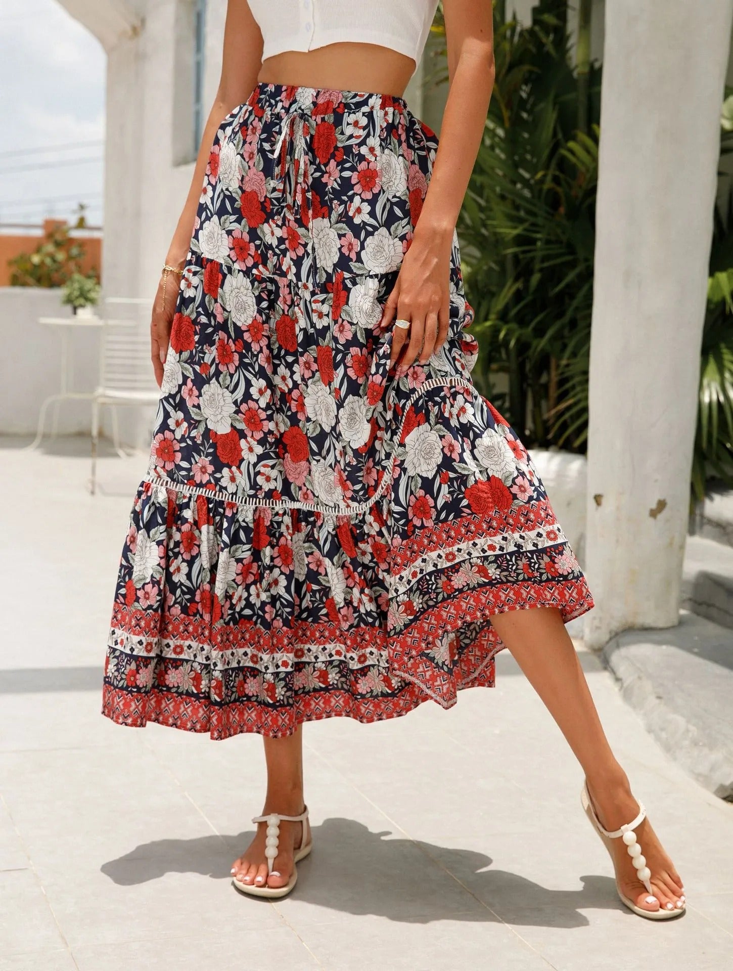 Falda larga mujer estampado floral bohemio - Vianey