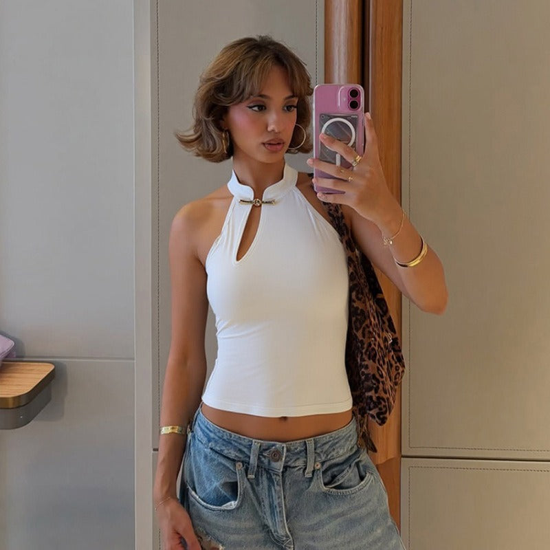 Top mujer sin mangas ajustado cuello halter aro - Indira