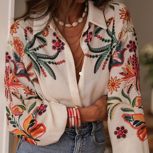 Blusa mujer algodón bordado floral estilo bohemio - Almudena