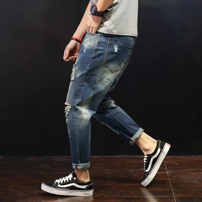 Pantalón vaquero hombre recto efecto desgastado rasgado - David