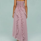 Vestido largo mujer gasa plisada asimétrico elegante - Violeta