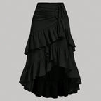 Falda midi para mujer de volantes asimétricos con fruncido lateral corte irregular - Nadège