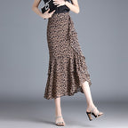 Falda midi para mujer de gasa estampado animal con volantes - Renata