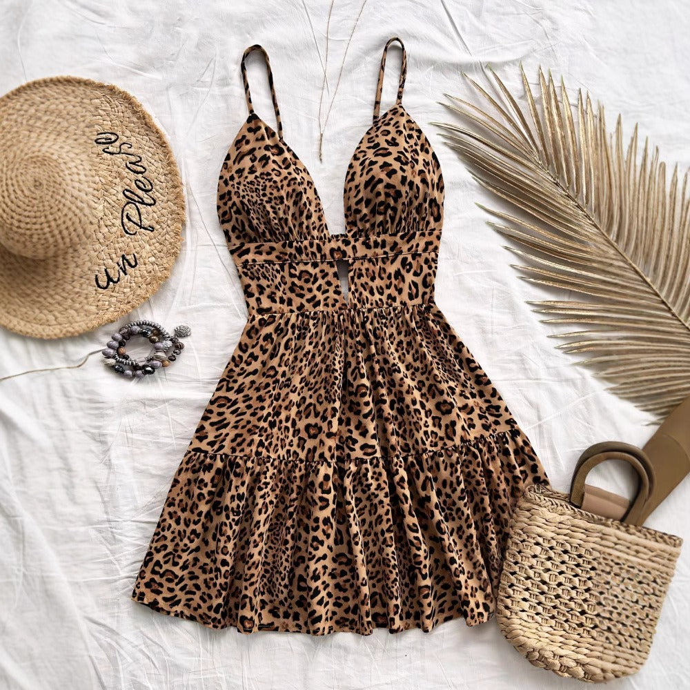 Vestido  corto mujer tirantes estilo animal print plisado - Enara
