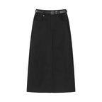 Falda Midi Recta de Cintura Alta con Cinturón - Keira