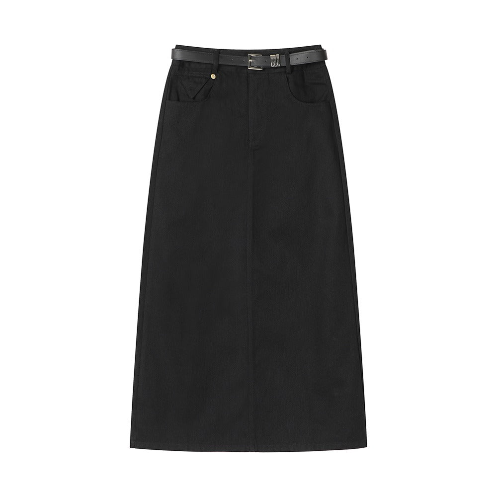 Falda Midi Recta de Cintura Alta con Cinturón - Keira