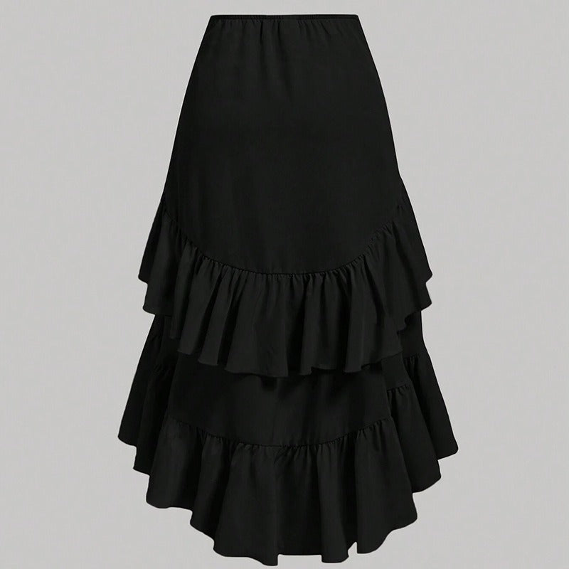 Falda midi para mujer de volantes asimétricos con fruncido lateral corte irregular - Nadège