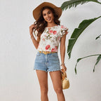 Blusa manga corta para mujer con estampado floral estilo volantes - Nelly