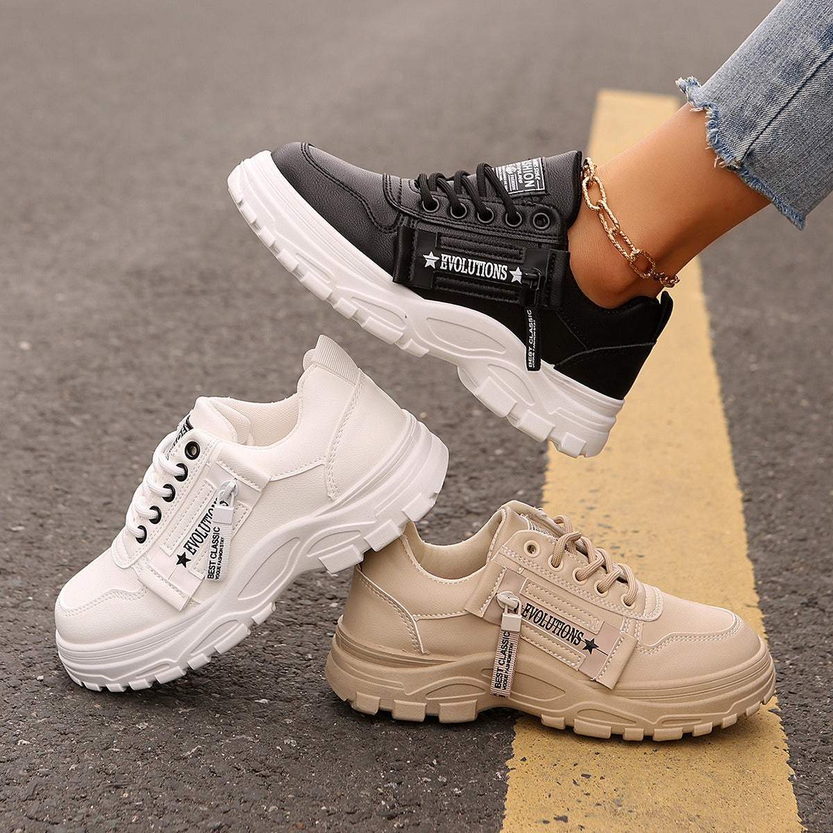 Zapatillas mujer piel sintética casual - Evelyne