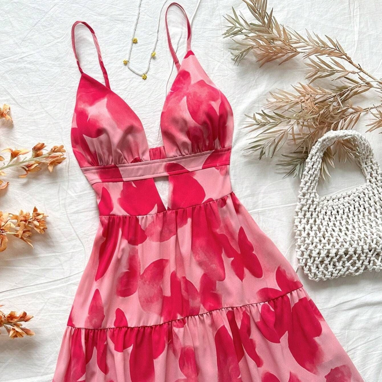 Vestido  corto mujer tirantes estilo animal print plisado - Enara