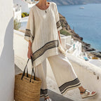 Conjunto mujer lino rayas anchas estilo mediterráneo - Danae