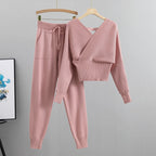 Conjunto punto mujer jersey cruzado y jogger canalé - Ilona